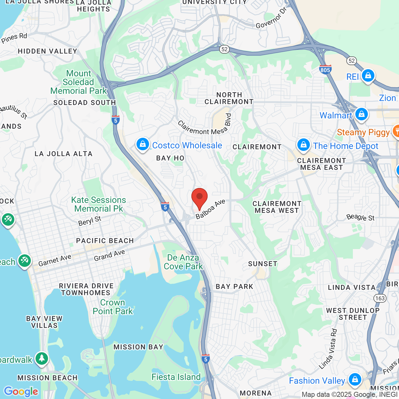 Google map image of our location in 3737 Moraga Ave San Diego, CA